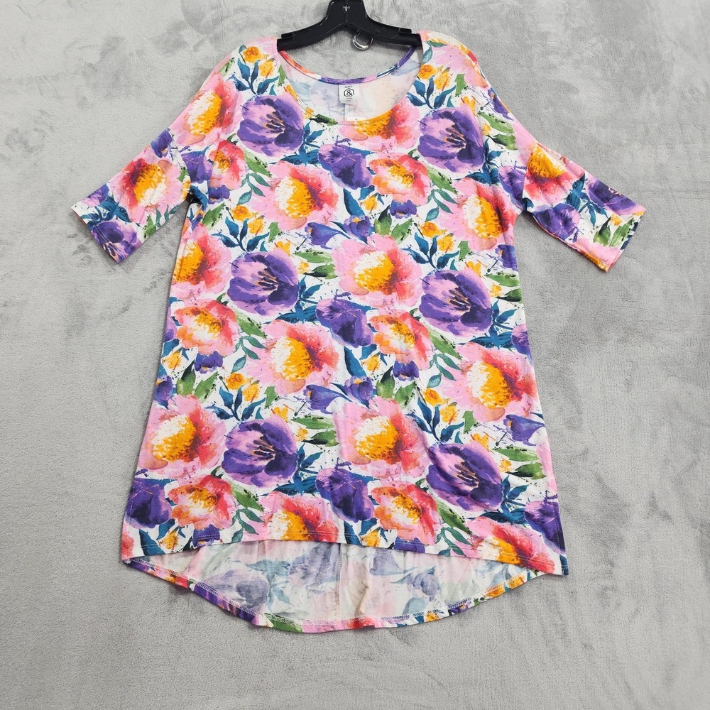 NEW Agnes & Dora Top Womens XL‎ Multicolor Floral Hi-Lo Scoop Neck Tunic Tee